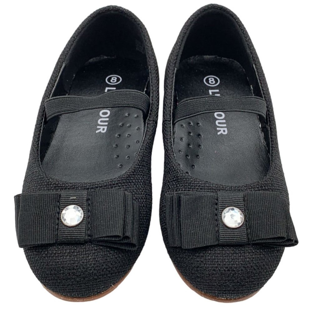 L'Amour Flat With Rhinestone and Bow Toddler 10, Black - Picture 2 of 9